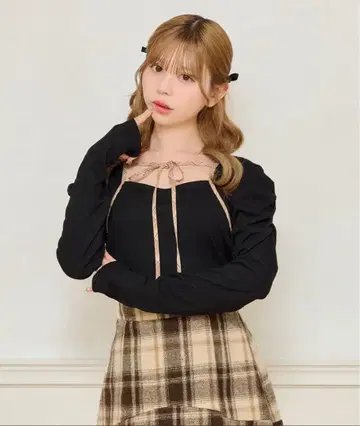 apresjour 프론트 리본 퍼프 슬리브 탑스