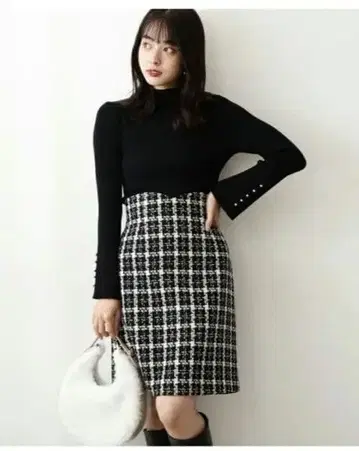 하이웨스트 트위드풍 타이트 미니 스커트