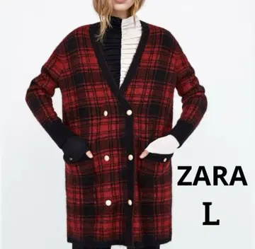 [레어] ZARA 타탄 체크 모헤어 혼방 롱 니트 가디건 코트 L