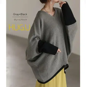 HUG.U 하그유 그레이 x 블랙 V넥 돌먼 미사용 새상품 택 포함