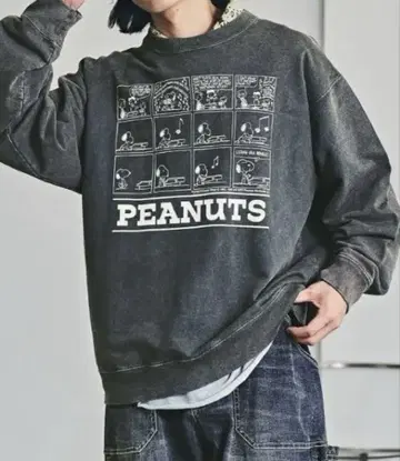 BAYFLOW PEANUTS 코믹 프린트 맨투맨 M 차콜