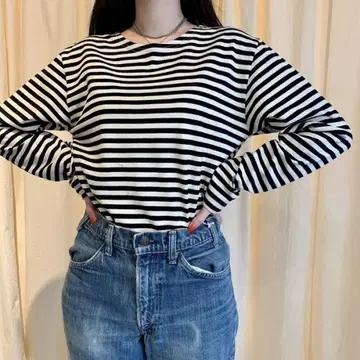 Preloved 빈티지 보트넥 보더 티셔츠