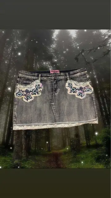자수 레이스 달린 스커트 데님 페어리 그런지 그런지 모리걸