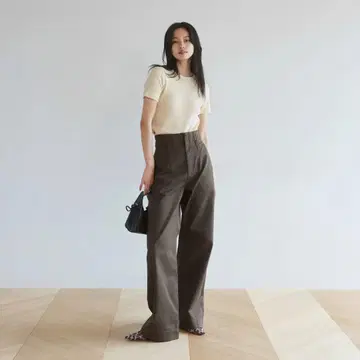 다크 브라운 하이웨스트 와이드 팬츠