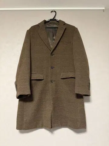 브라운 체스터 코트 체크 무늬