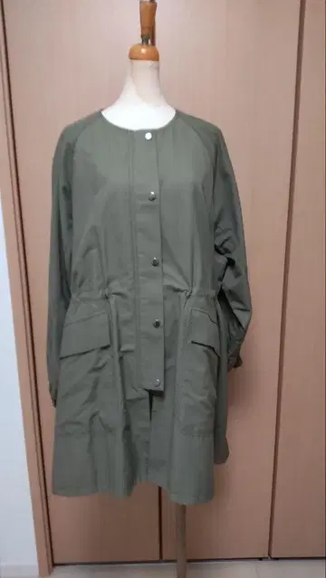 SHIPSany 카키 더블 지퍼 코트 카키 안감 체크