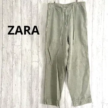 자라 ZARA 린넨 혼방 캐주얼 팬츠 [ M ] 와이드 허리밴딩 카키