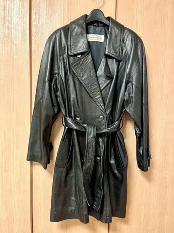 블랙 램 가죽 트렌치코트, 벨트 포함