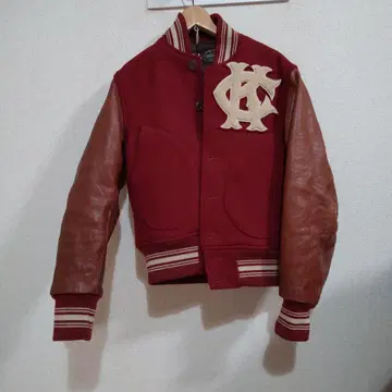 울 가죽 바시티 자켓 34 사이즈