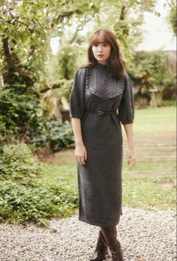 Herlipto Belted Ruffle Cable-Knit Dress