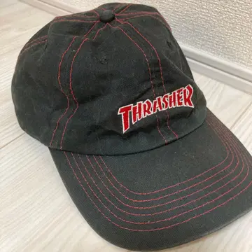 THRASHER 캡 블랙 빨간색 자수