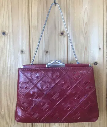 빨간색 가죽 핸드백 패턴 가마구치 쇼와 레트로 헤이세이 빈티지