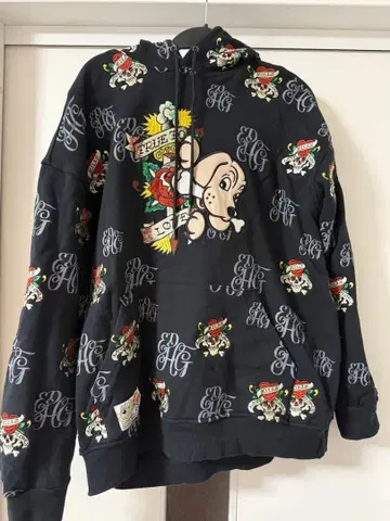 Catty 프린트 패턴 후드티 Y 사이즈 블랙