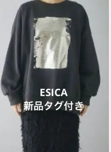 [택 포함 새상품] ESICA 블랙 메탈릭 프린트 맨투맨