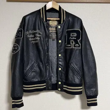 90s Redskins 가죽 바시티 자켓 XL 블랙