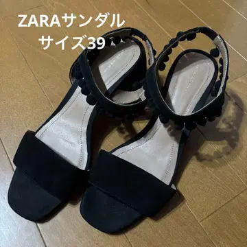 ZARA 블랙 폼폼 샌들 스웨이드풍 사이즈 39