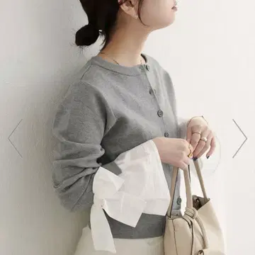 내추럴 꾸뛰르 소매 리본 크루넥 가디건
