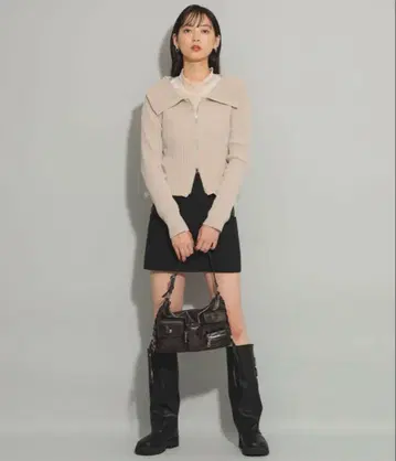 BEAMS Ray BEAMS 라메 리브 지퍼 빅 칼라 니트