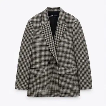 ZARA 체크 무늬 더블 브레스트 자켓