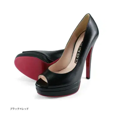 COMEX 14cm 힐 블랙 x 레드 오픈토 하이힐