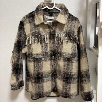 ZARA 아우터 자켓 코트 프린지 체크 셔츠 자켓