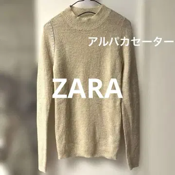 새상품급 ZARA 하이넥 니트 스웨터 베이지 핑크 자수 울 알파카