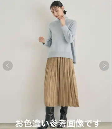 택 포함 ANAYI 아나이 샤이니 새틴 플리츠 스커트 네이비