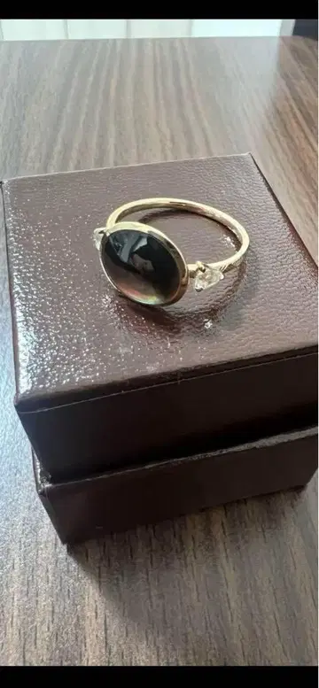 K10 골드 타원형 흑석 반지