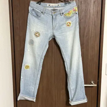 츠모리치사토 데님 팬츠 패치워크 와펜 L 상당