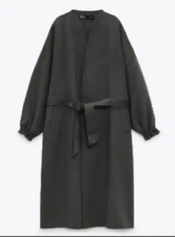ZARA 울 혼방 벨트 롱 코트 그레이 M