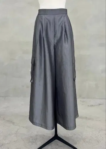 Lig.리그 도트 새틴 와이드 카고 팬츠 그레이