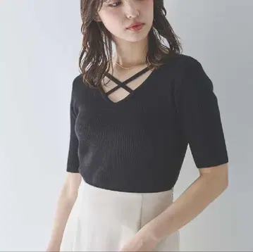 INGNI 크로스 초커 리브 니트