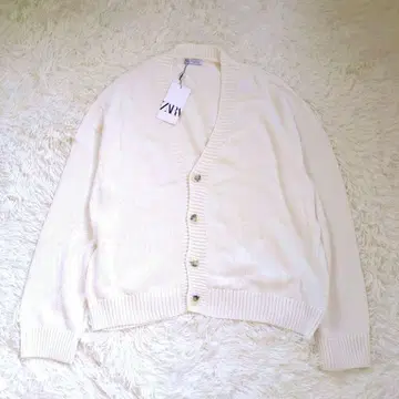 새상품 XL ZARA 아이보리 V넥 가디건 코튼 100