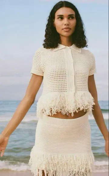 ZARA 프린지 체크 니트 자켓 XL