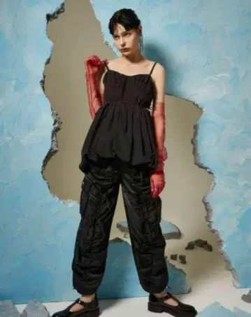 poppy Gather ribbon cargo pants (black)