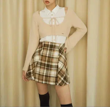 NOMAE 로빙 체크 턱 미니 스커트
