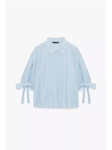 ZARA 리본 포함 린넨 스트라이프 셔츠