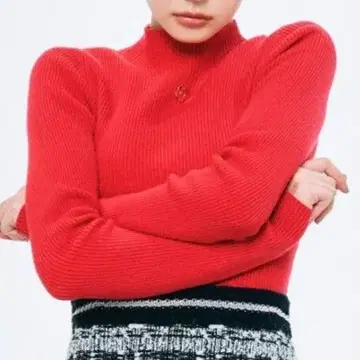 릴리 브라운 마리콴트 데이지 하이넥 리브 니트 빨간색 꽃 모티브
