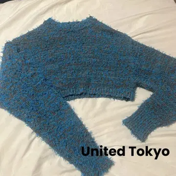UNITED TOKYO 크롭 니트 블루 그레이 모케모케