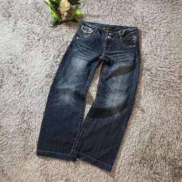 Y2K 00's archive 갸루 로우라이즈 와이드 데님 팬츠 자수