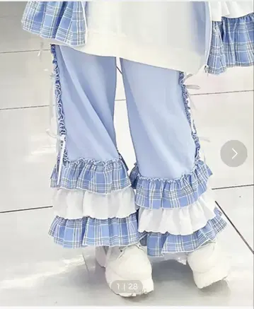DARRDY 스카이블루 프릴 와이드 팬츠