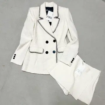 택 포함 새상품 ZARA 화이트 더블 브레스트 트위드 수트 셋업 팬츠