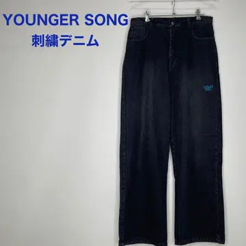 YOUNGER SONG 블랙 데님 스컬 자수 L