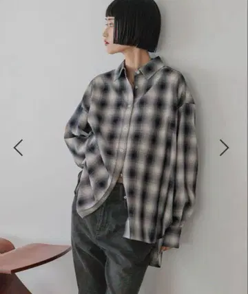 로리즈팜 모듬 체크 BIG 셔츠 블랙 옴브레 체크