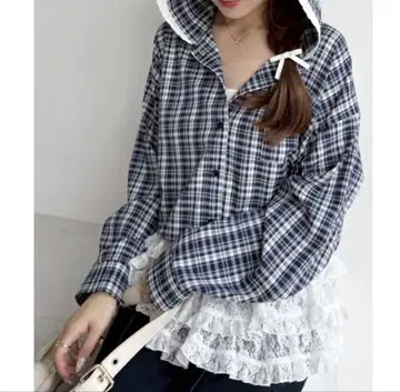 NICE CLAUP 후드 부착 체크 셔츠