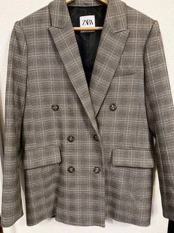 ZARA 체크 무늬 더블 브레스트 자켓