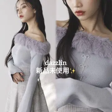 새상품 dazzlin 2way 퍼라이크넥 니트탑 다즐린 리브