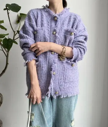 DOUDOU 트위드 라이크 니트 가디건