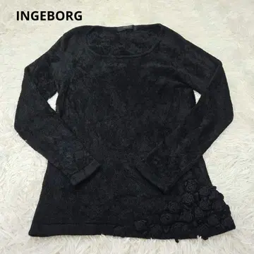 잉게보그 꽃 모티브 플라워 모티브 긴팔 니트 블랙