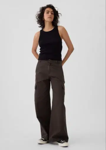 GAP 로우라이즈 카고 배기 팬츠 데님 브라운